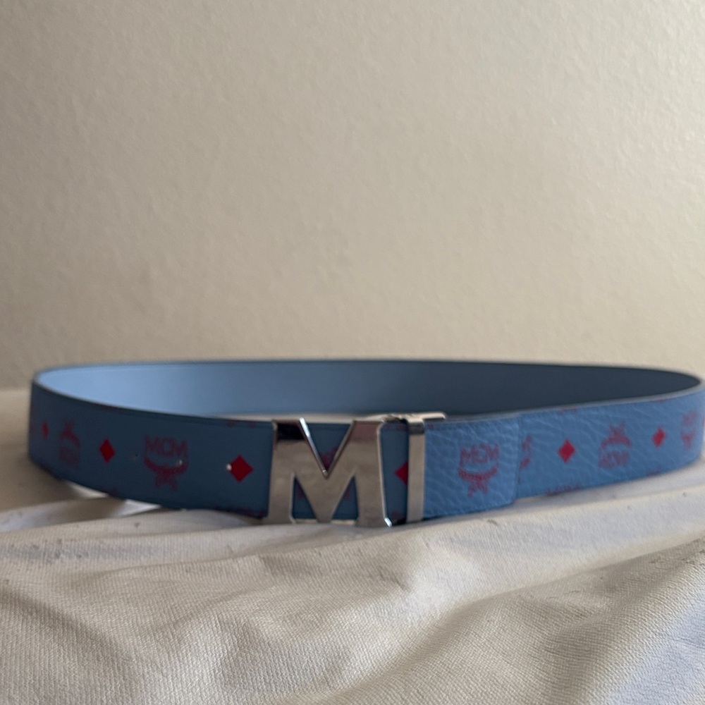 MCM Light Blue Belt Bag with Silver Accent